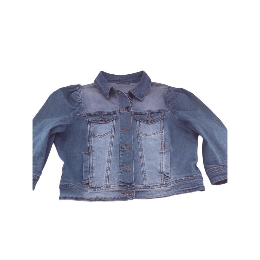 Vetinee Jacket Womens Cropped Blue Denim 3/4 Sleeve Puff Distressed Faded - Picture 9 of 16